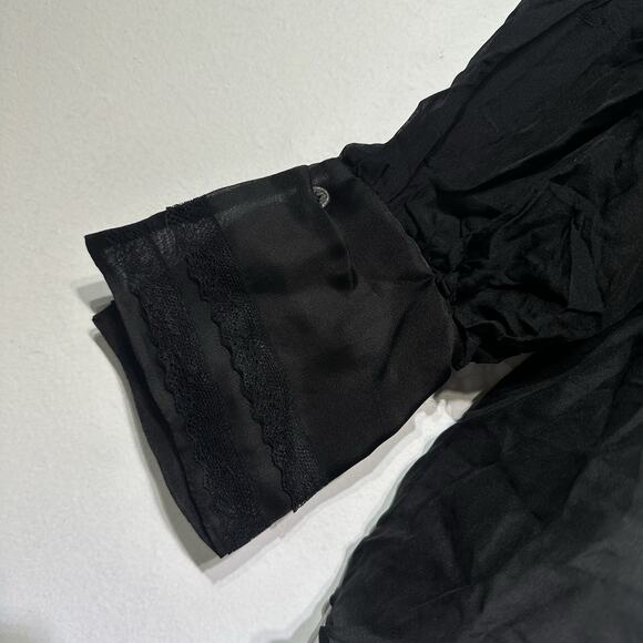 J.ING Black Ruffled Long Sleeve 100% Mulberry Silk Blouse Top Size M - Picture 2 of 10